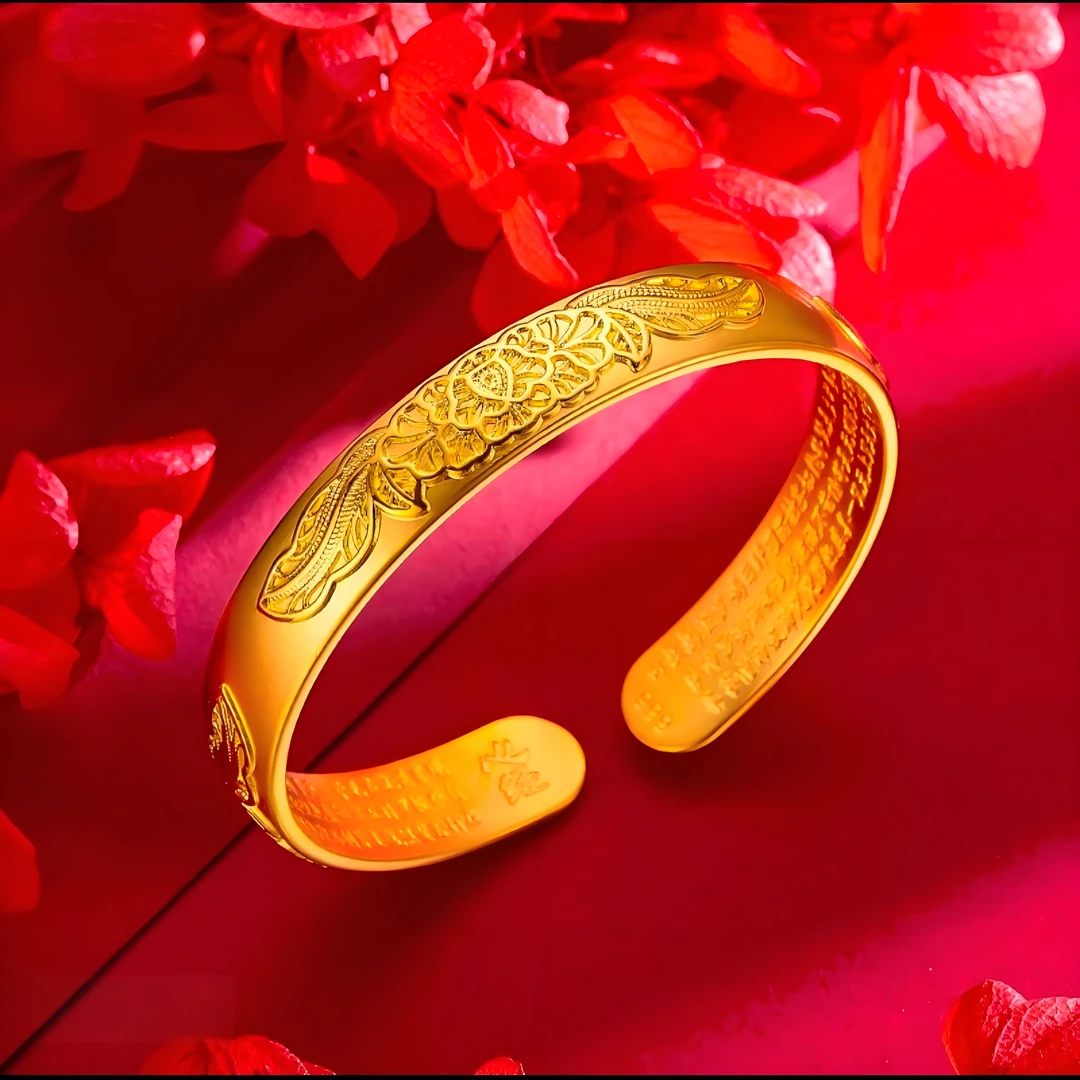 铜合金手镯 富贵牡丹花开口手镯女士经典大气国潮风气质时尚款