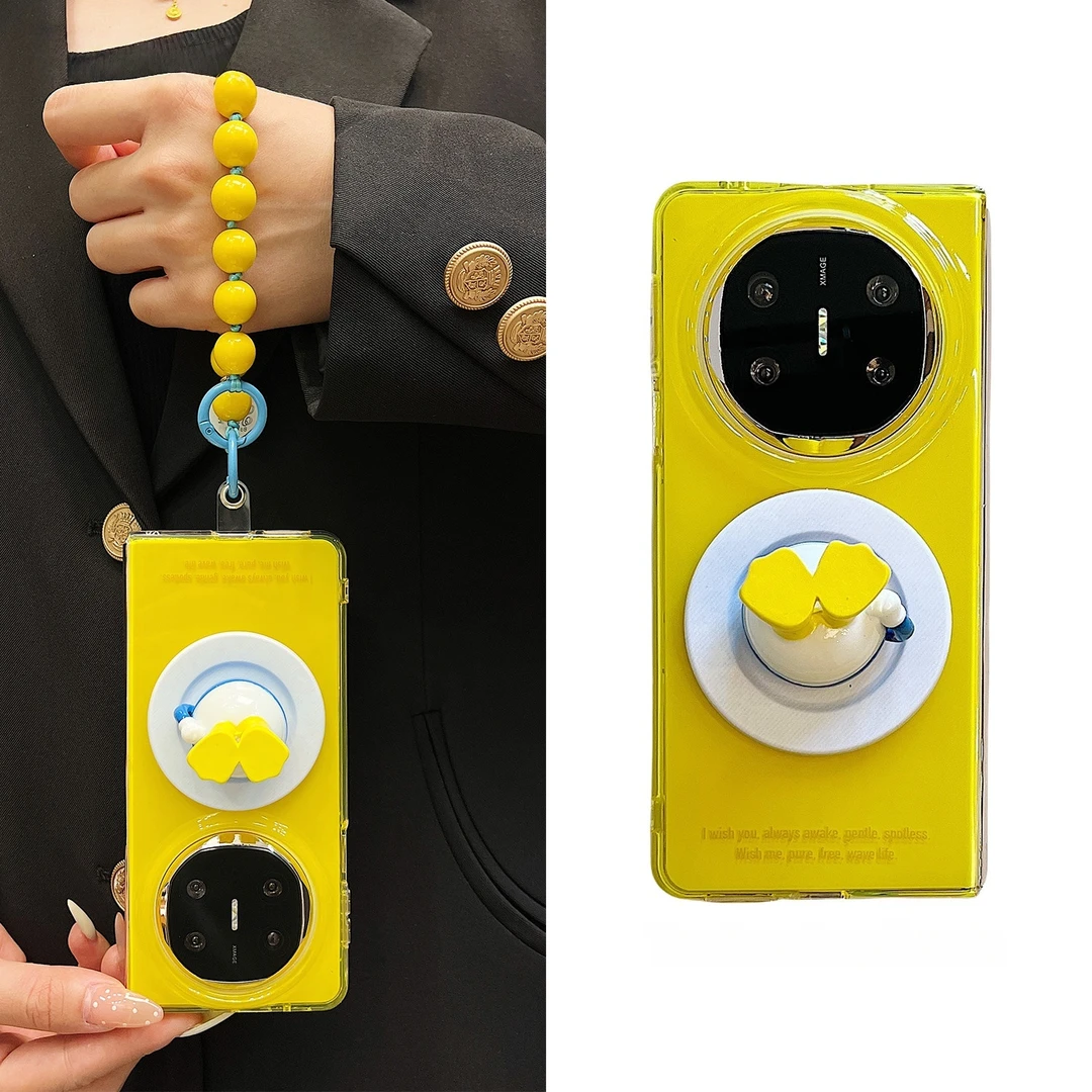 适用华为matex6典藏版折叠屏手机壳简约黄卡通鸭磁吸支架matex5x3