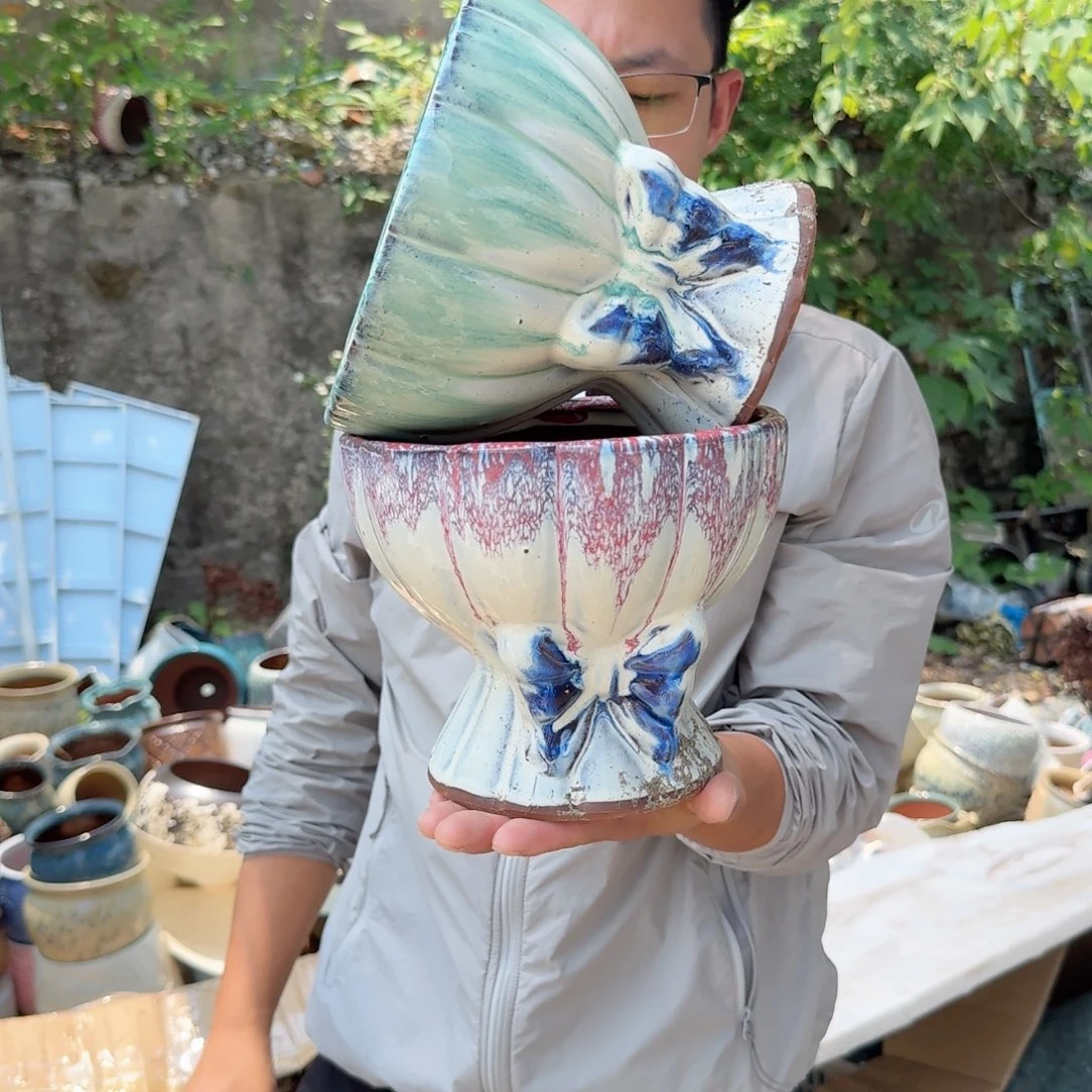 紫砂花盆瑕疵01两个两个