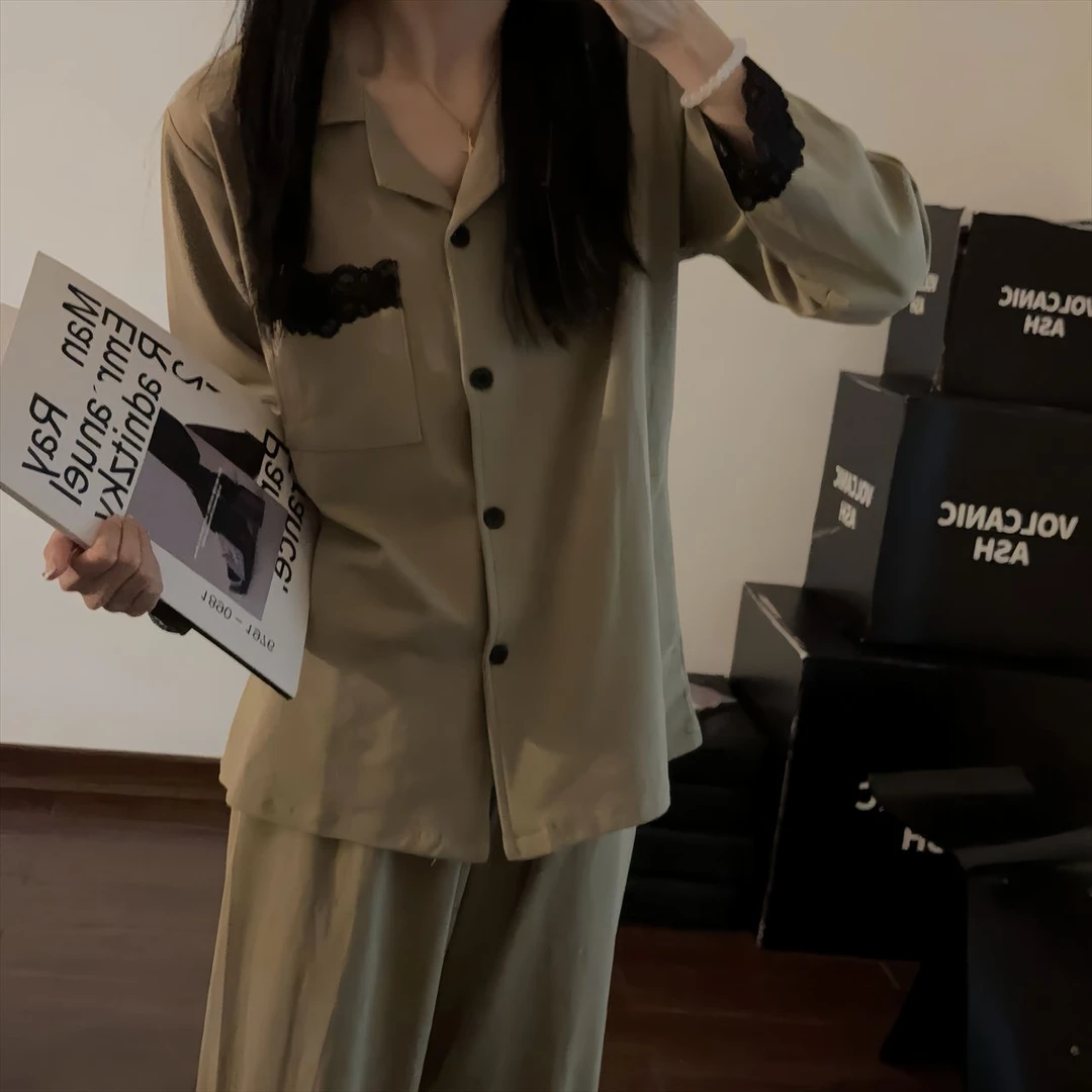 【纯色纯棉】时尚睡衣夏季家居服韩版套装长袖简约女家居服套装网红