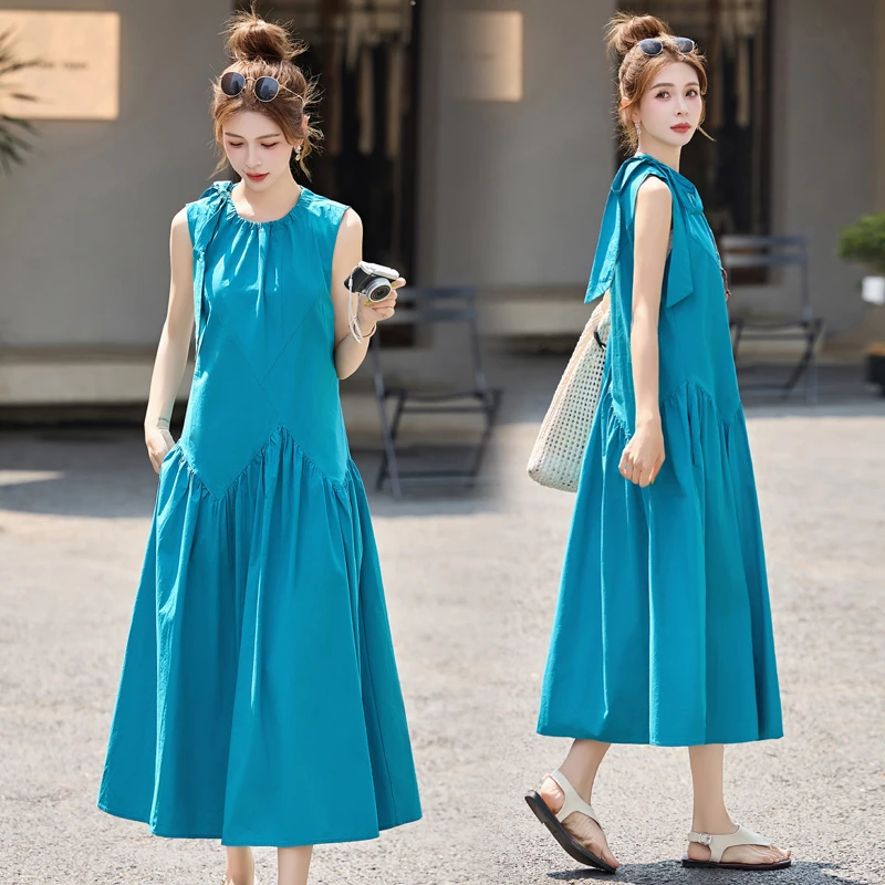法式无袖减龄连衣裙女2025夏季新款宽松显瘦设计感披肩背心中长裙