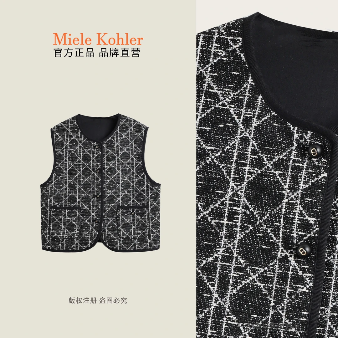 秋冬时尚洋气小香风马甲休闲黑色女马夹MKAC68299【澳门小源同款】