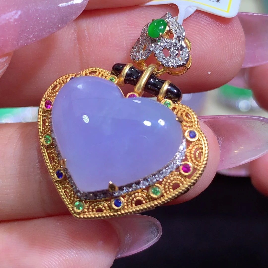 翡翠18K金镶嵌吊坠(不含链)