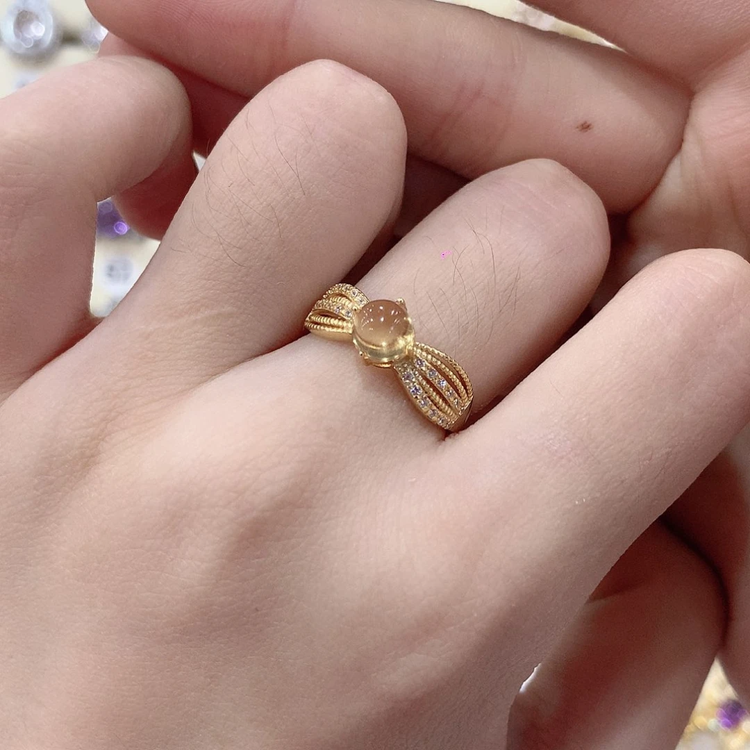 黄晶戒指银S925镶嵌大*。