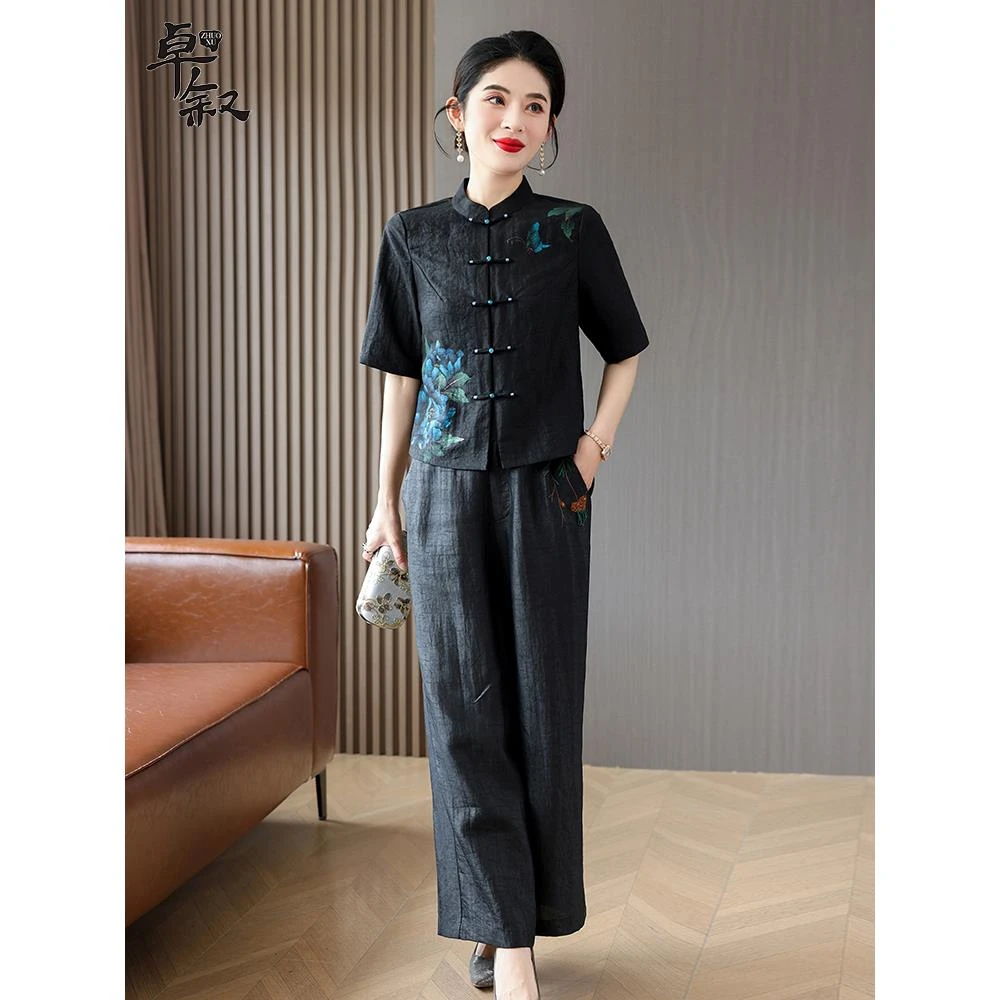 香云纱上衣新中式小衫女外套2025新款夏两件套真丝100%桑蚕丝套装