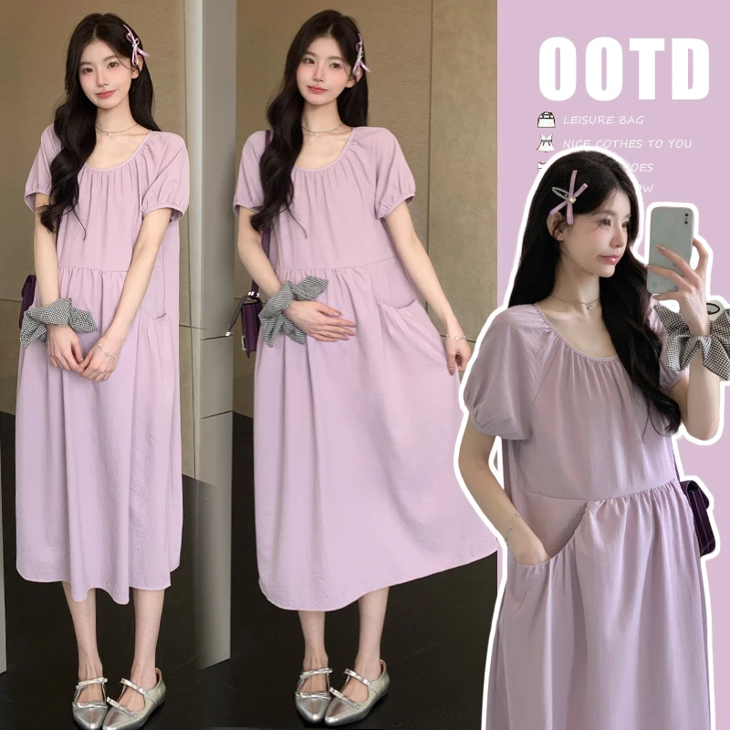 （优质版）孕妇装夏季2025时髦减龄辣妈新款孕妇装韩版时尚连衣裙