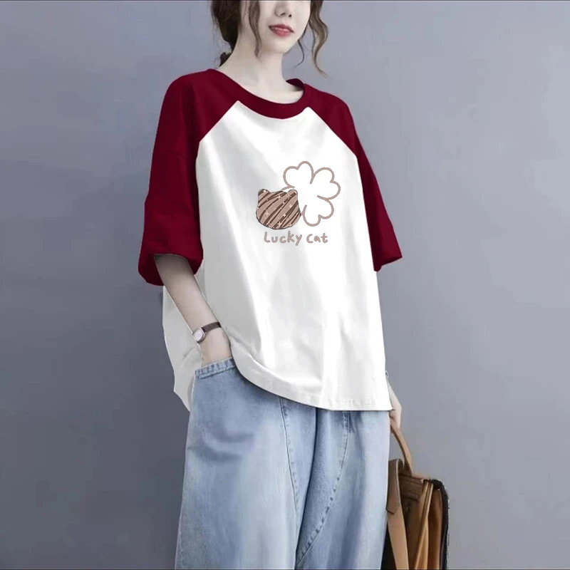 大码女装胖mm宽松显瘦遮肉拼接短袖大版t恤夏季新款休闲遮肚上衣