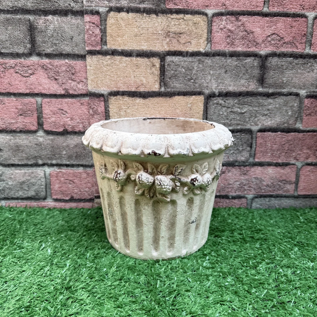 手工粗陶陶土爆仔石榴竖纹圆口红陶盆绣球花盆欧式复古做旧陶盆