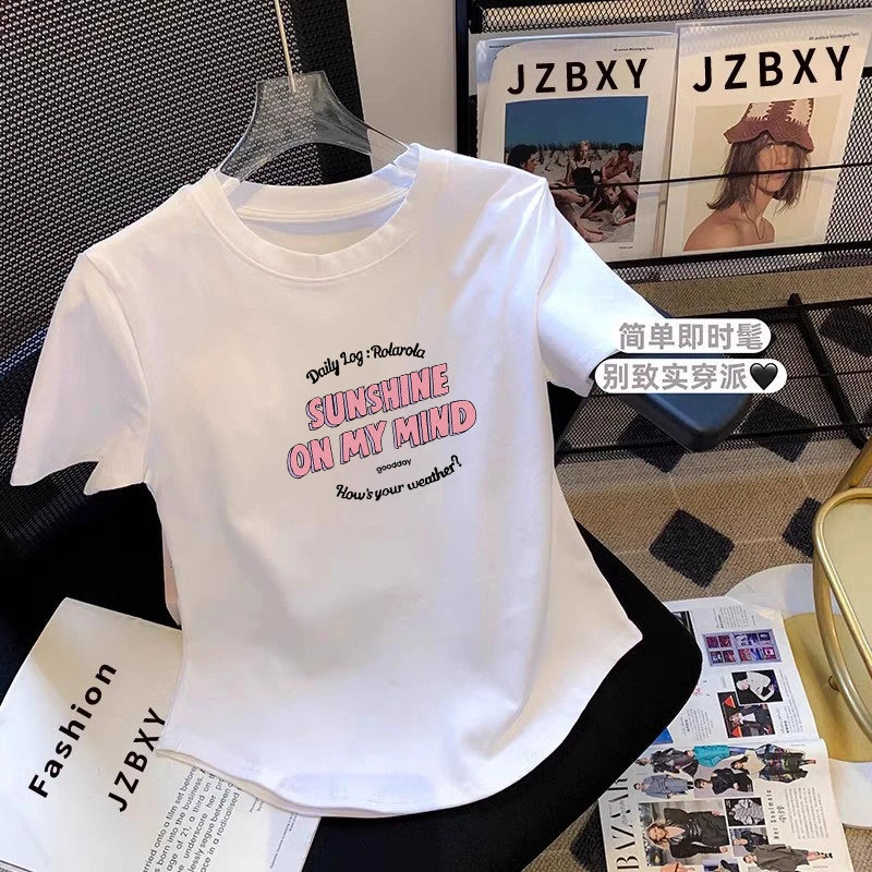 女款正肩短袖T恤夏季新款韩版设计感显瘦百搭短款上衣
