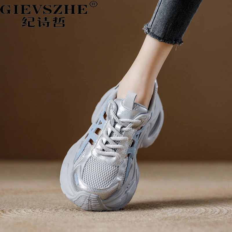 纪诗哲厚底增高镂空休闲运动凉鞋女新款女鞋银色洞洞老爹鞋女透气