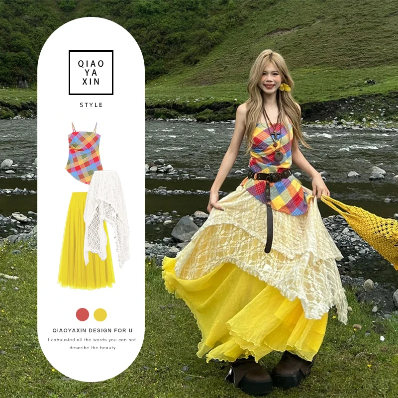 川西新疆旅游度假多巴胺夏季衣服女装套装裙子2025新款爆款三件套