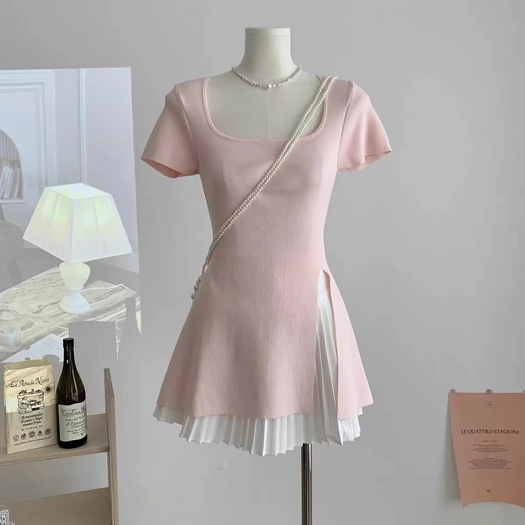 【沐子女装】H3-551粉色针织短袖