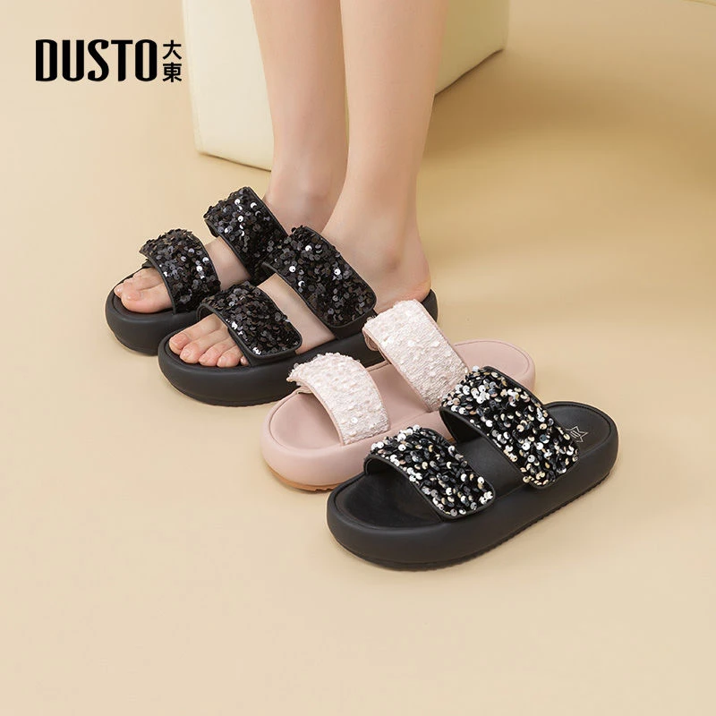 大东时尚凉拖2025新款夏季小香风亮片个性沙滩拖鞋外穿厚底鞋0246
