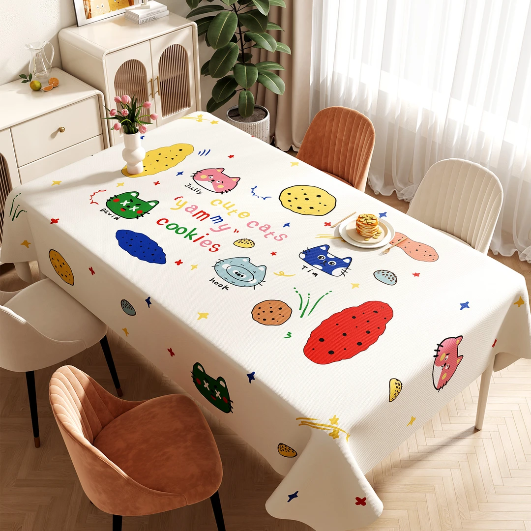 多巴胺防水桌布免洗防烫防油防水pvc茶几卡通轻奢长方形餐桌布