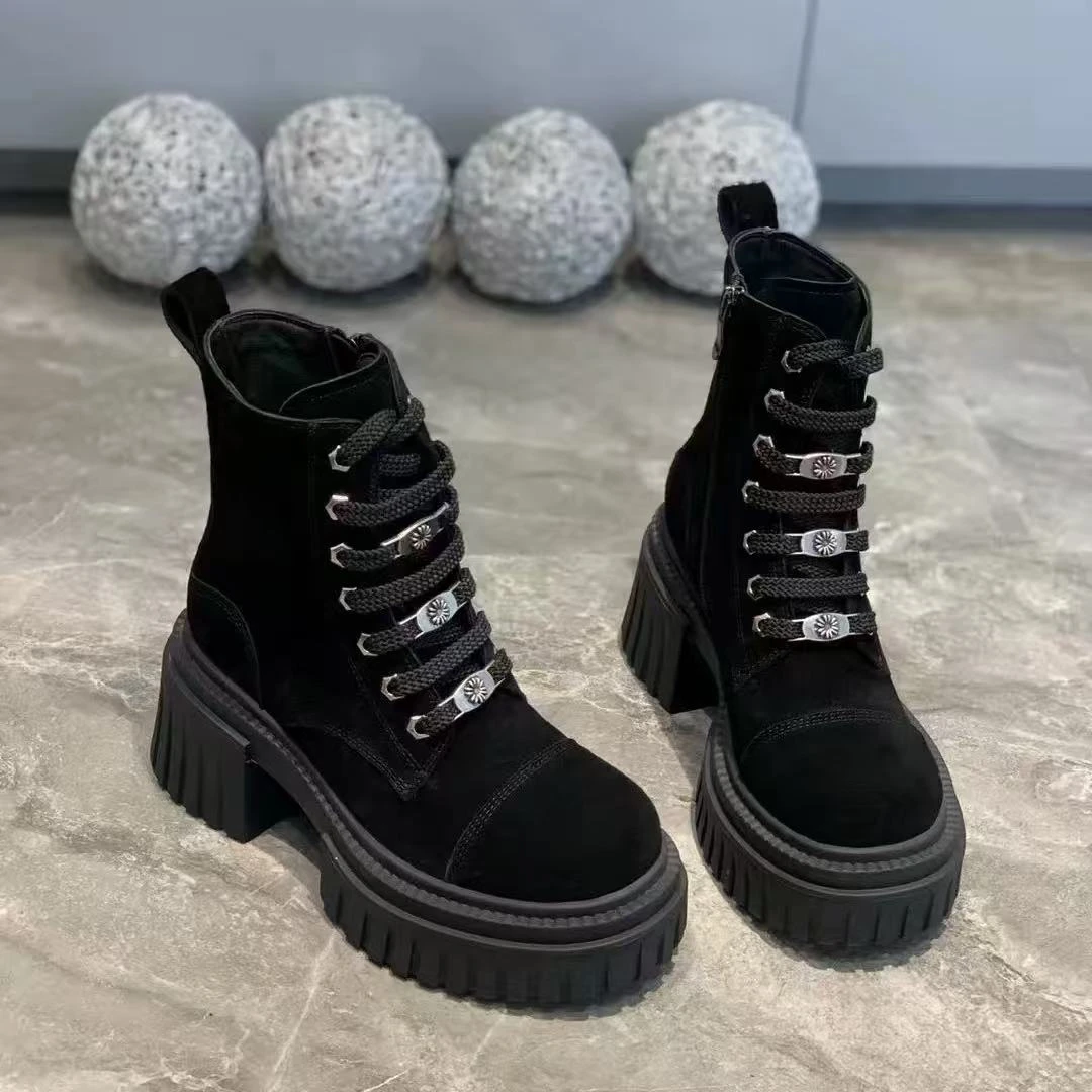 现货A4｜复古增高牛皮擦色羊里垫马丁靴女靴｜半码拍小｜0287