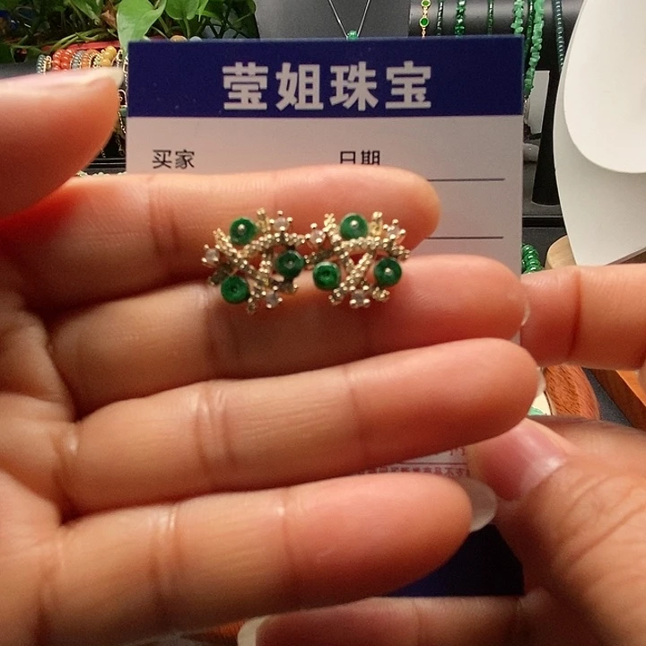 合金翡翠耳饰绿耳钉