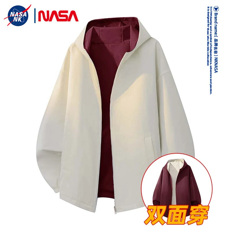 NASA联名双两面穿连帽外套男春秋季新款潮流宽松运动休闲夹克秋装