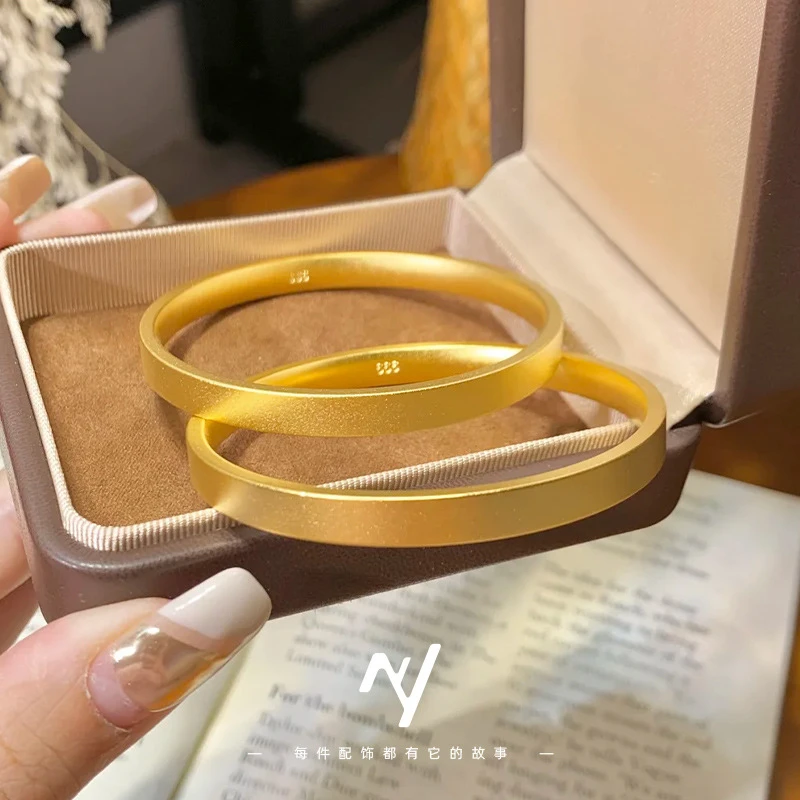 铜合金手镯 铜合金金店同款古法平面四方如意素圈手镯 时尚百搭款