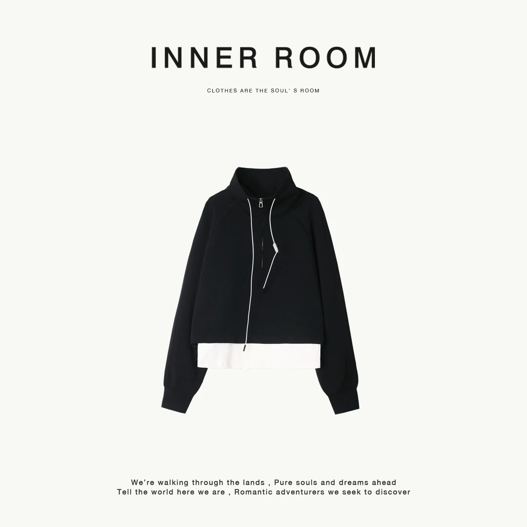 INNER ROOM设计感立领半拉链卫衣两件套宽松显瘦休闲上衣女春