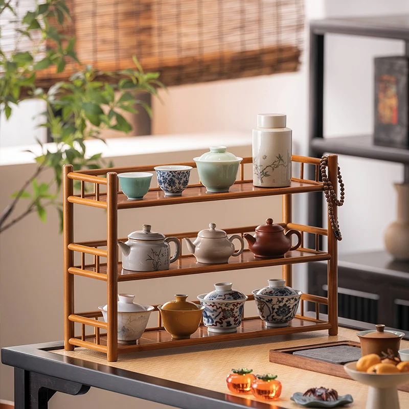 茶杯架子中式小型博古架茶具茶壶收纳架桌面摆件复古置物架展示架