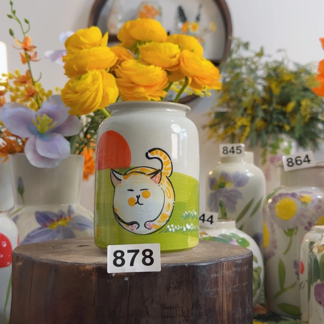 摆件景德镇陶瓷手绘小花瓶摆件无孔