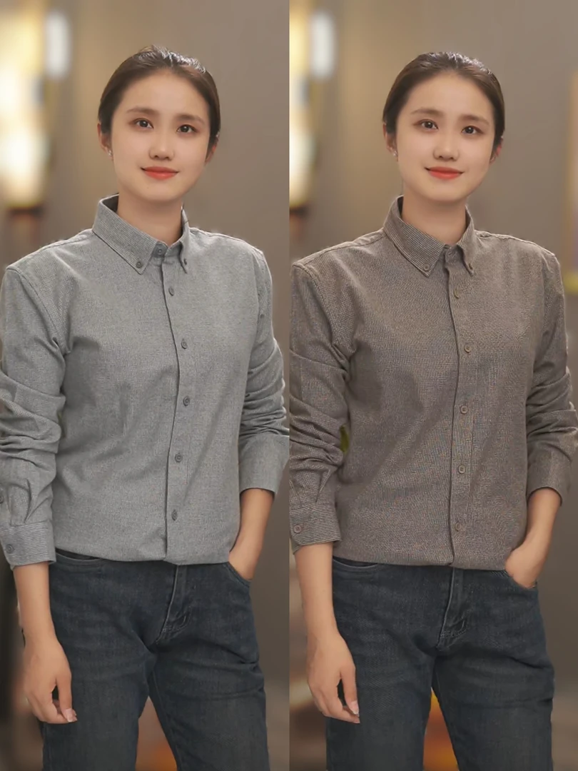 2025秋季纯棉磨毛男士千鸟格翻领长袖衬衫时尚休闲衬衣秋冬