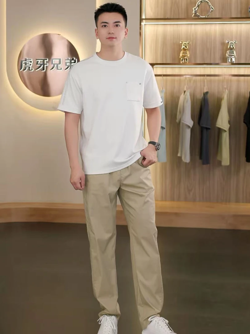 虎牙兄弟裤子男款2025夏季透气爆款商务休闲百搭显瘦直筒裤