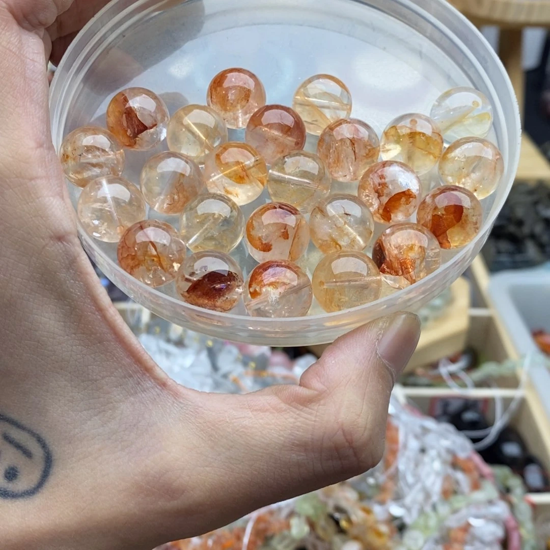 玛瑙/玉髓未镶嵌珠宝半成品一个天然透体橙胶花水晶13mm+
