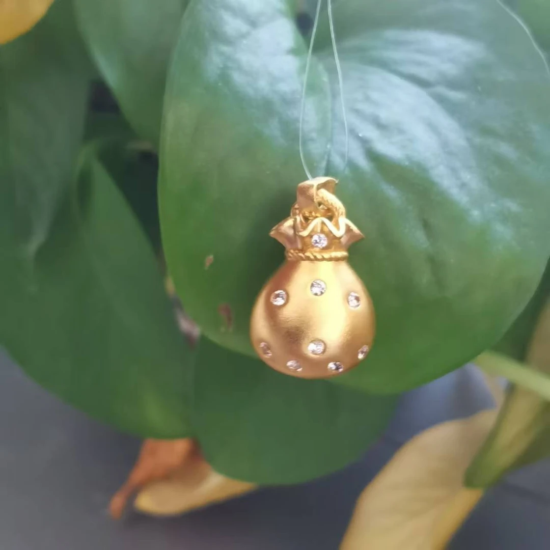 足金999镶嵌 满天星福袋钱袋韦雪同款吊坠（扁平）