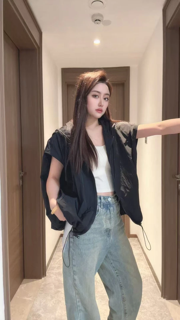 【左绣定制】2025款夏季欧版原创宽松休闲连帽马夹25603