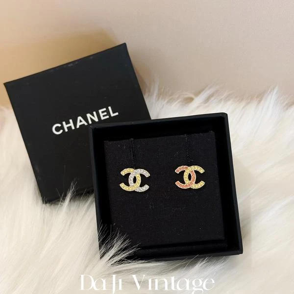 大吉中古/Chanel香奈儿拼色带钻耳钉