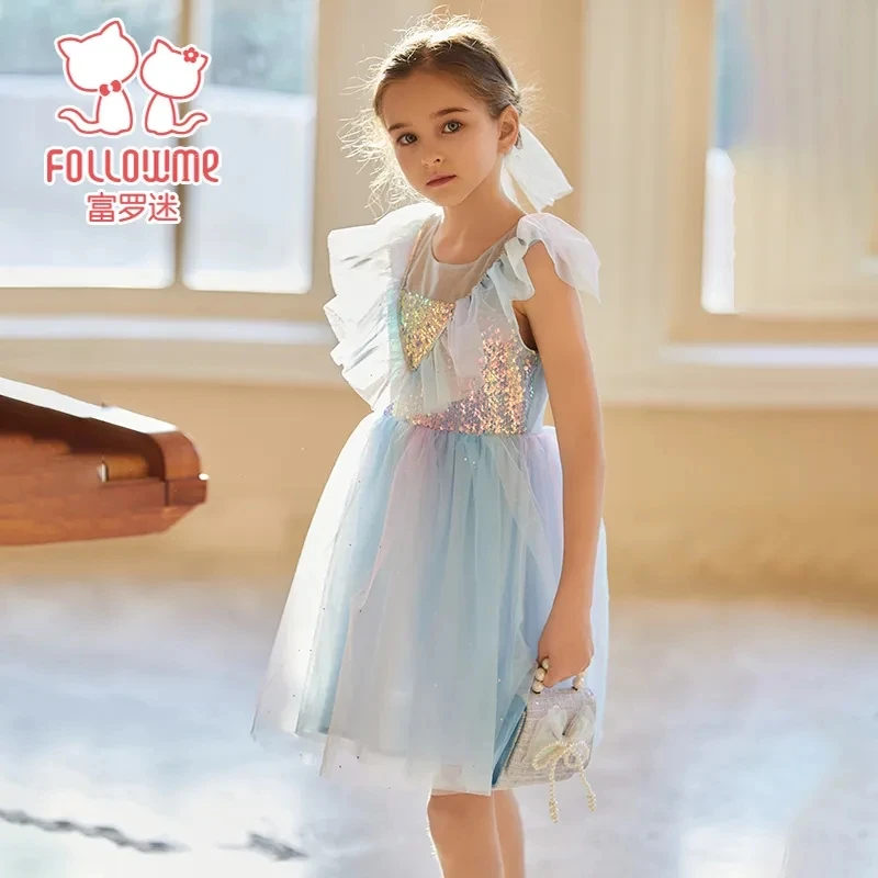 ③~⑤拼款女童连衣裙-夏装新款夏季纱裙洋气周岁礼服裙