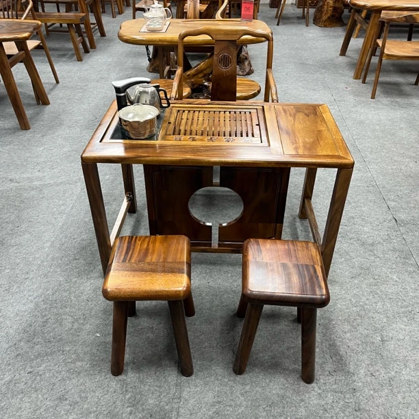 胡桃木阳台茶桌组合家用办公小户型茶桌原木风茶台新中式茶桌椅
