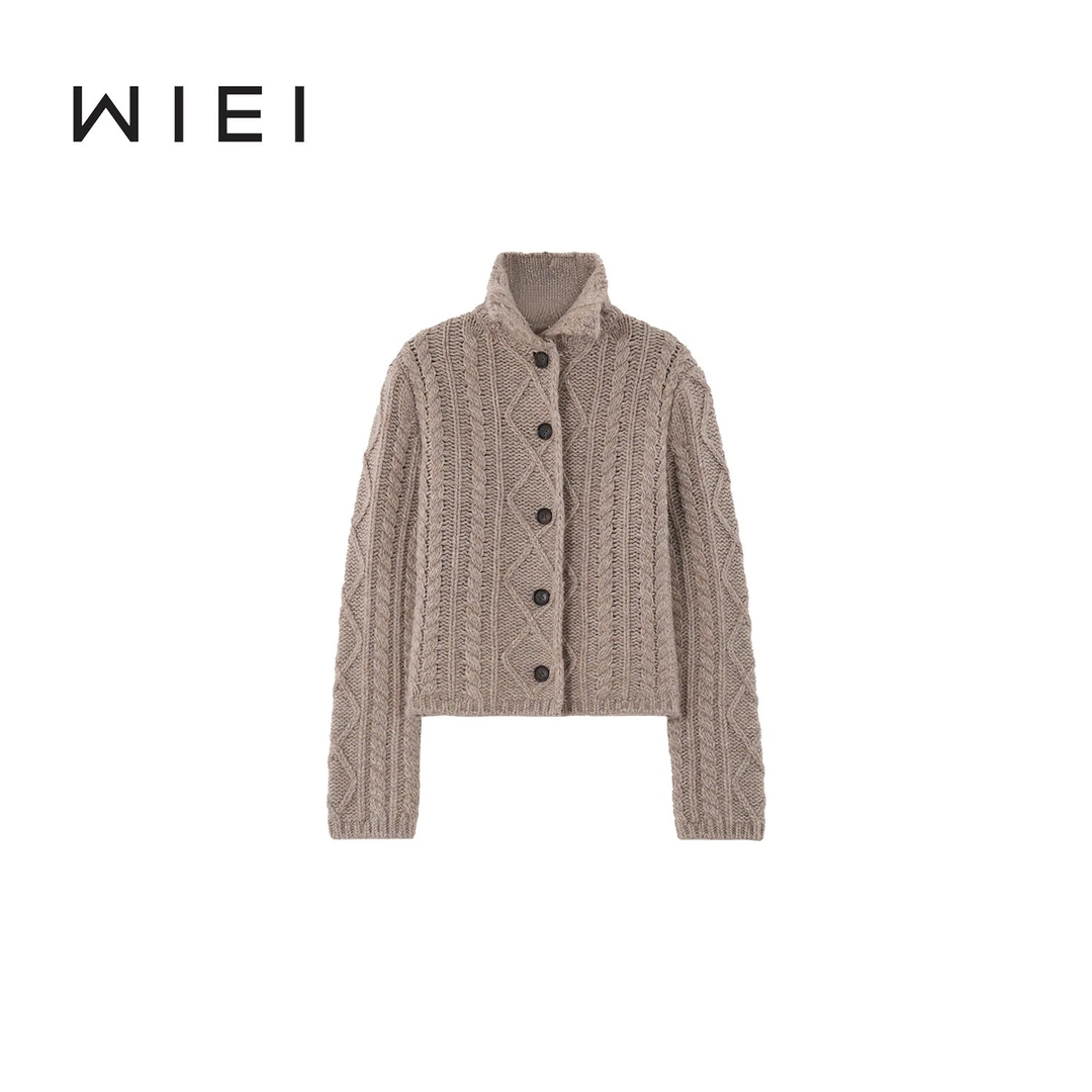 《WI EI》DU家定制 羊驼毛澳毛粗棒针混色绞花针织毛衣外W25209058