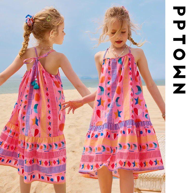 2025独特漂亮裙子儿童女童新款夏日裙子百搭洋气彩色吊带13672