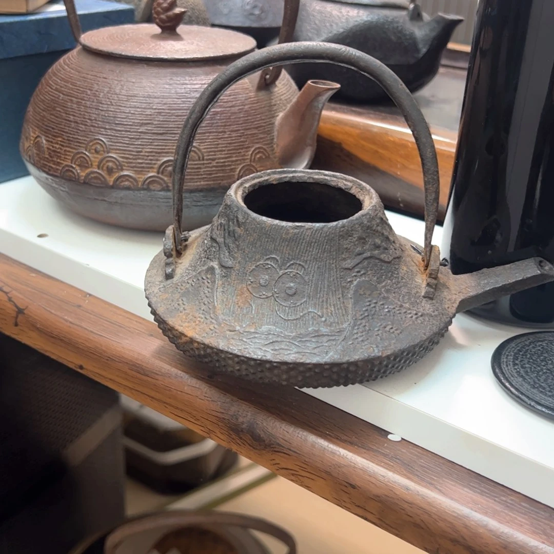 Ｋ*没盖子提梁缺铆钉茶道具小铁壶