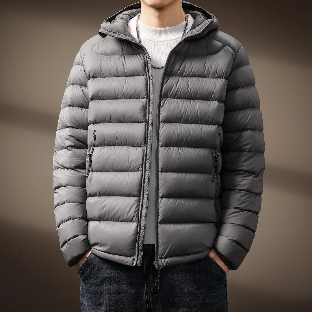利尼科比利潮90白鸭绒排骨羽绒服男士冬季轻薄休闲保暖连帽外套男