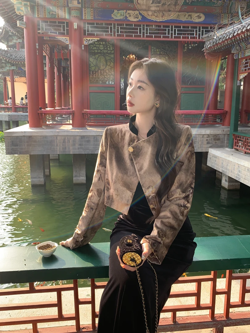 EIA一尧新中式国风【许我耀眼】复古老钱风外套+吊带连衣裙贵气优雅