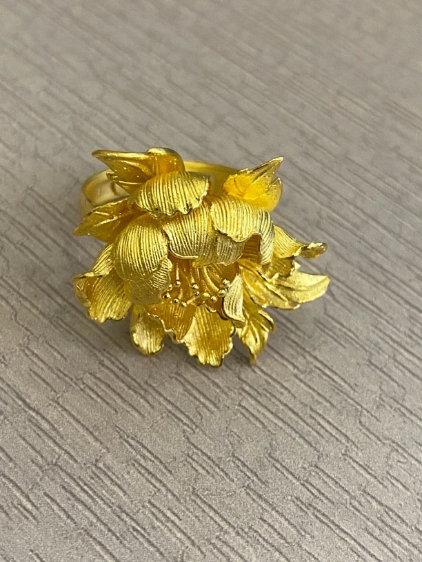 足金999 牡丹花戒指