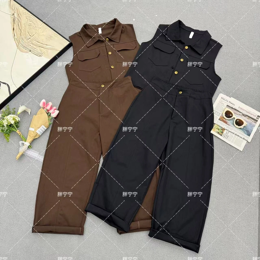 翻领显瘦牛仔马甲九分裤（卡码拍大衣长57左右裤长94左右）时尚套装