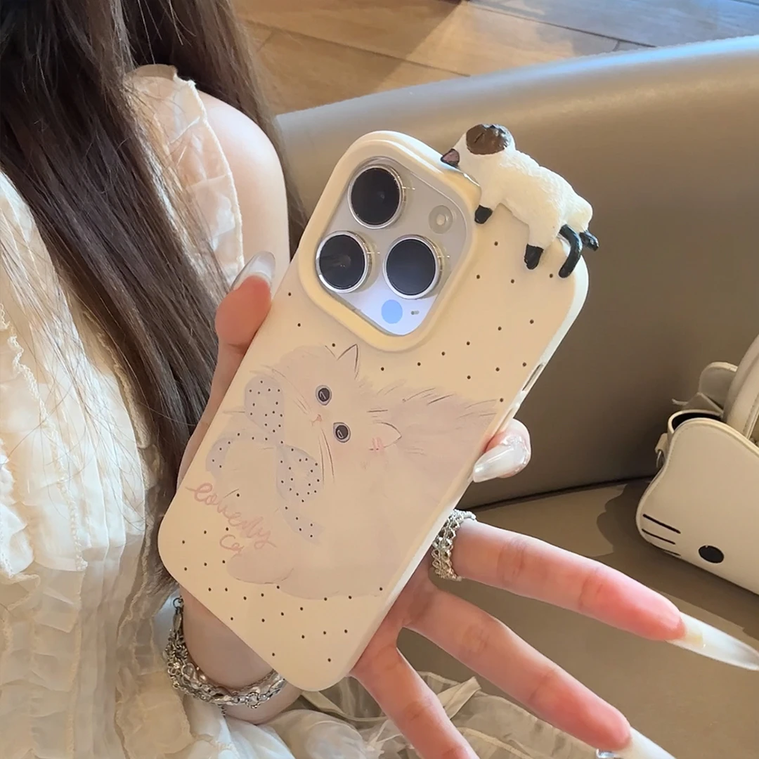 呆萌可爱立体睡觉猫咪适用苹果17/16手机壳华为P70vivo小米15oppo