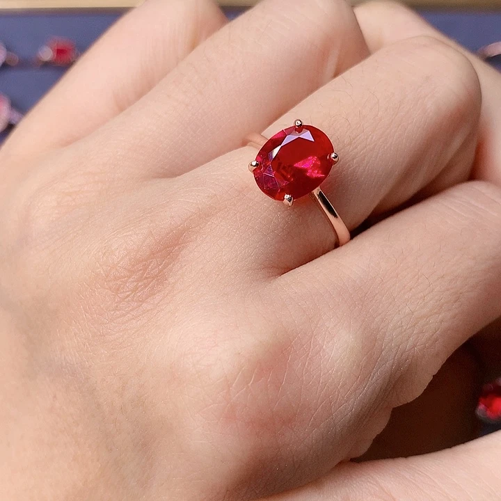 红宝石戒指银S925镶嵌