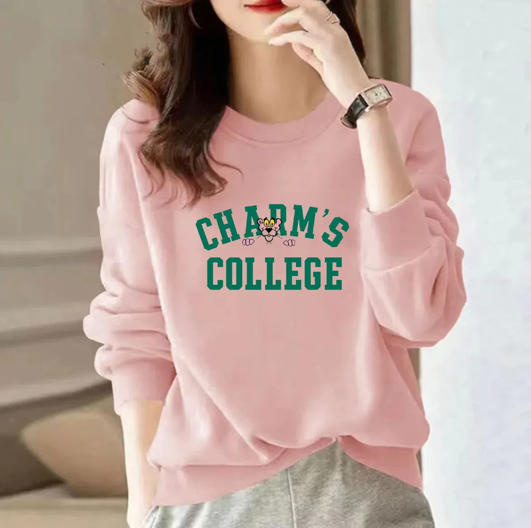 【新款休闲卫衣】时尚洋气长袖卫衣宽松加厚印花圆领秋冬-粉红豹