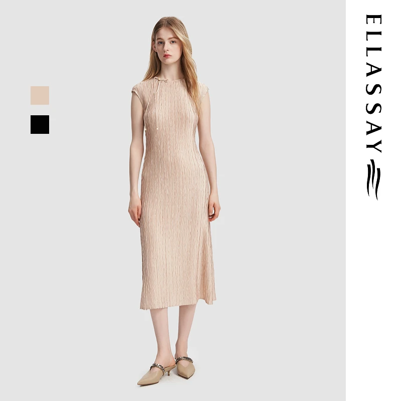 【压褶系列】歌力思25春夏新雅丹风优雅连衣裙女EWU353Y01400