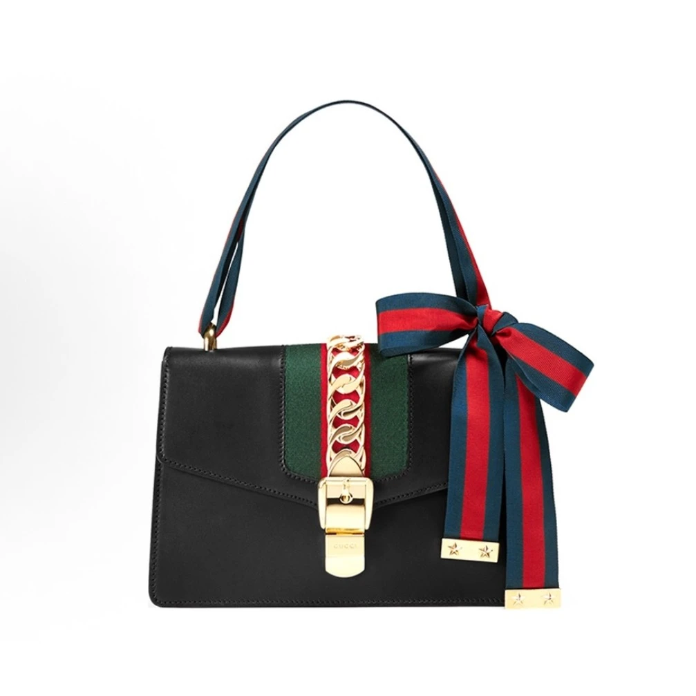 95新 GUCCI/古驰 塞尔维亚黑色中号斜挎包16598045