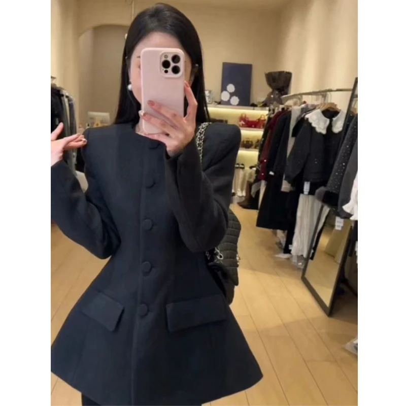 【25121】沙漏腰显瘦毛呢西装外套女中长款大衣