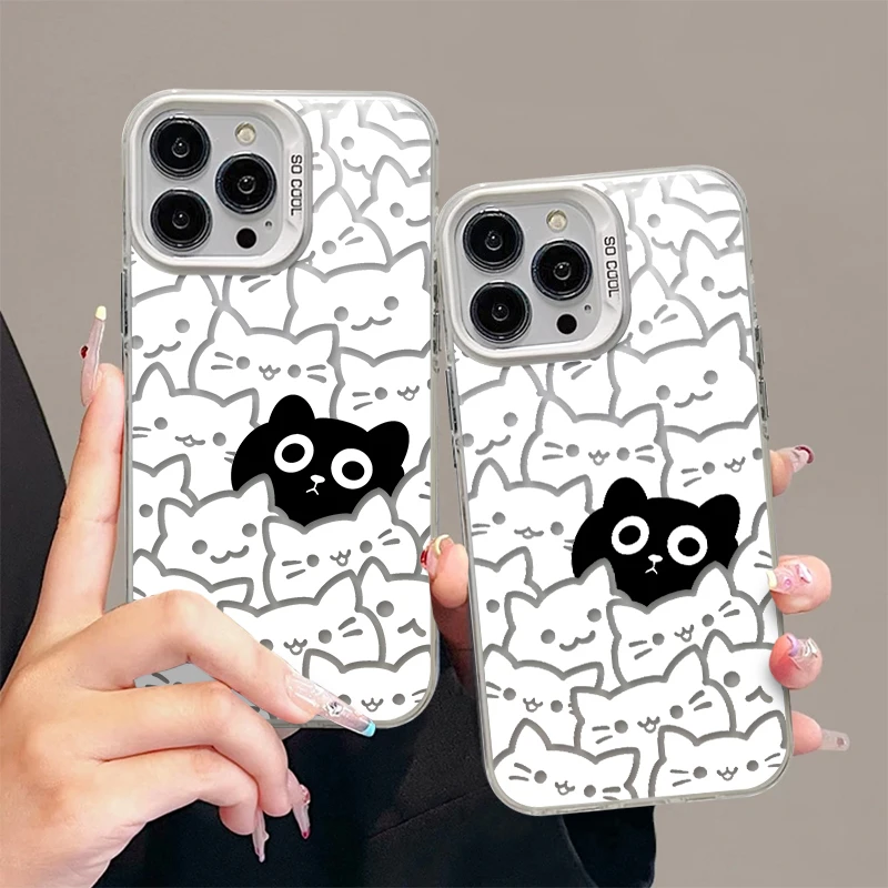 奥菲顿满屏线条小黑猫适用iphone16元气手机壳华为vivo小米15oppo