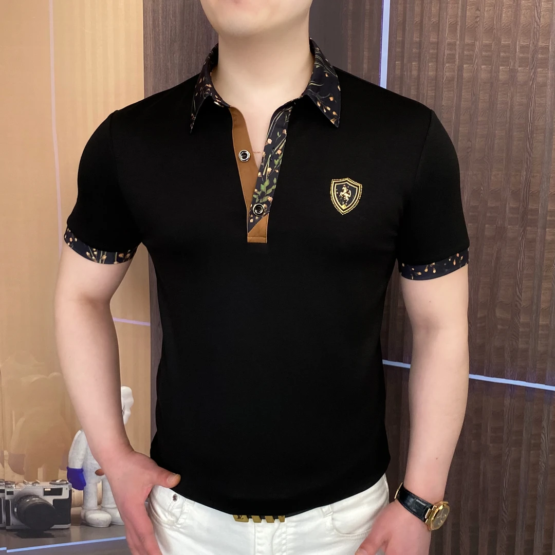 2025夏花枝金马男士Polo衫休闲帅气男士翻领轻奢时尚百搭潮流