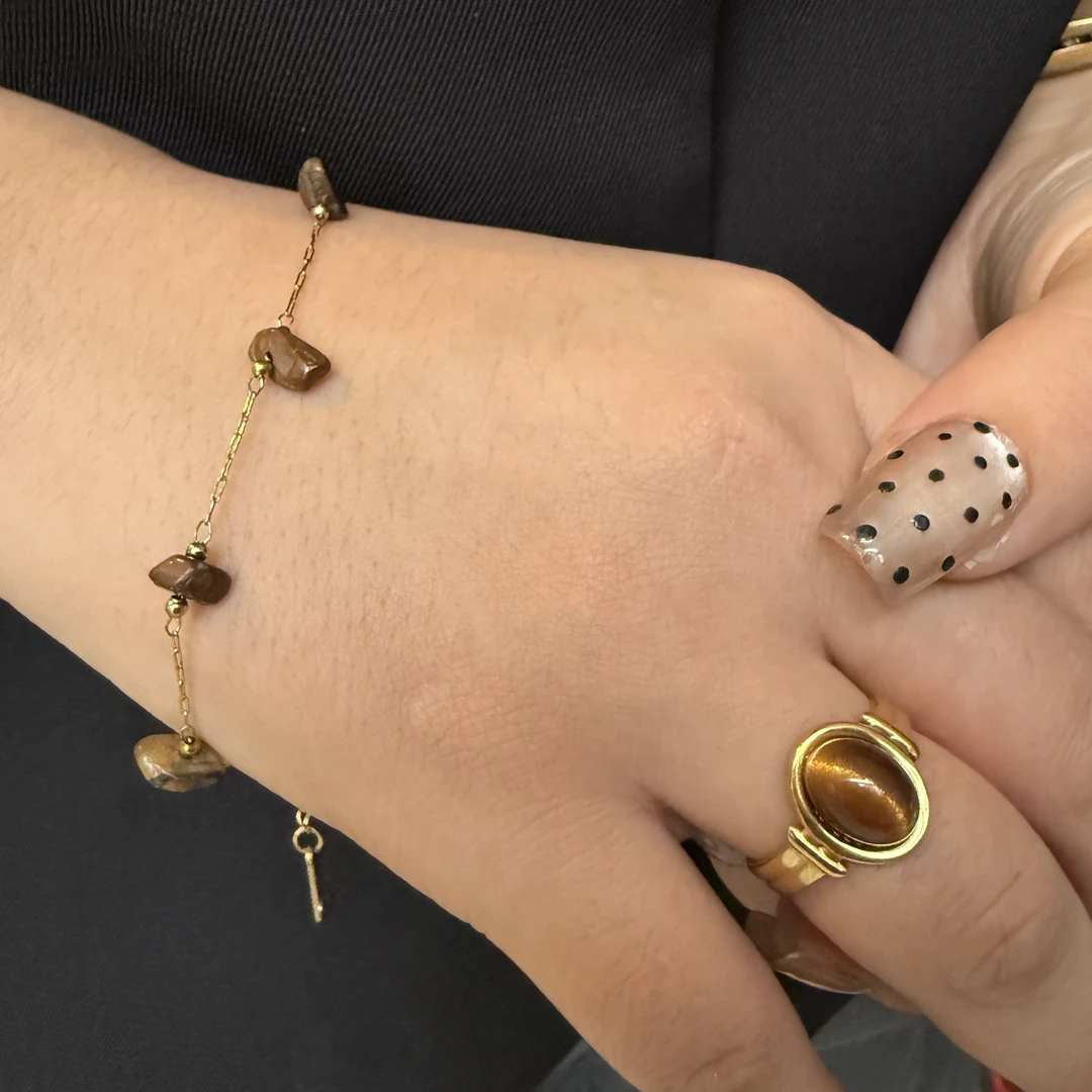 钛钢手链 发2个【手链+戒指】波西米亚卡其色简约女时髦小姨风1021