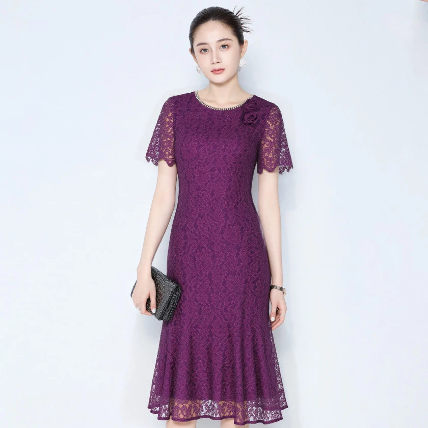 【小熊专属】马天奴收腰蕾丝设计立体花装饰晚宴裙敬酒服VHSA88DRX0